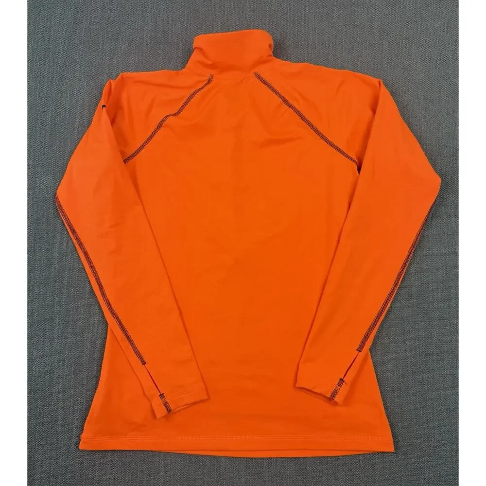 Nike Pro Womens LARGE Orange Navy Geo Print Fleece Lined Half Zip Pullover Top L